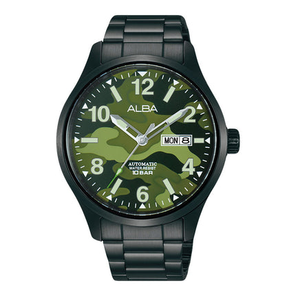 Alba Mechanical AL4313X1 Automatic Men Green Camouflage Dial Black Stainless Steel Strap