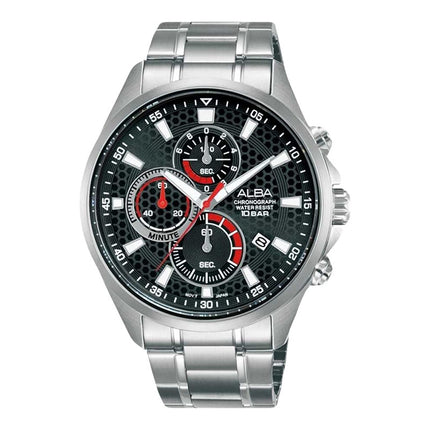 Alba Active AM3875X1 Chronograph Men Black Patterned Dial Stainless Steel Strap