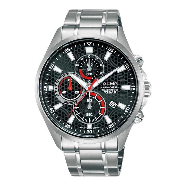 Alba Active AM3875X1 Chronograph Men Black Patterned Dial Stainless Steel Strap