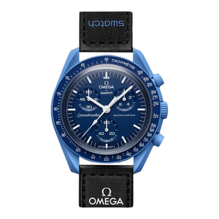 Swatch X Omega Bioceramic Moonswatch SO33N100 Mission To Neptune Speedmaster Blue Dial Velcro Strap