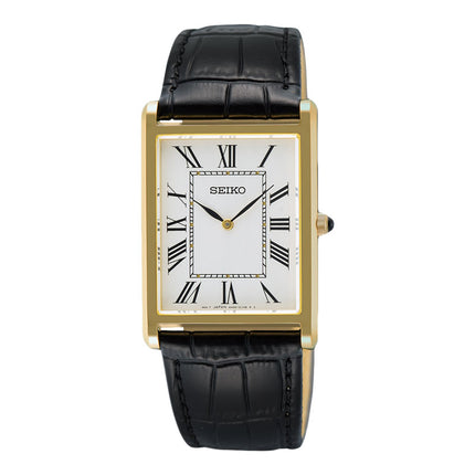 Seiko Classic SWR104P1 Tank Men White Dial Black Leather Strap