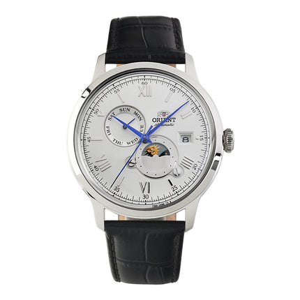 Orient Bambino RA-AK0802S Automatic Sun & Moon White Analog Dial Black Leather Strap