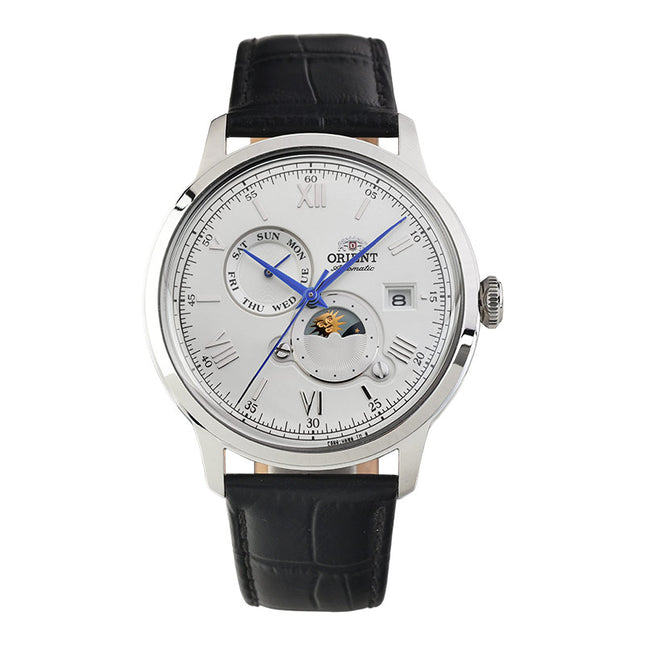 Orient Bambino RA-AK0802S Automatic Sun & Moon White Analog Dial Black Leather Strap