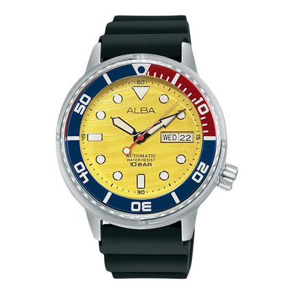 Alba AL4615X1 Automatic Men Yellow Patterned Dial Black SilIicone Strap