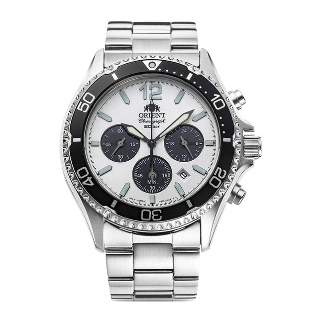 Orient Sports RA-TX0203S Mako Solar Panda Chronograph Dual Tone Dial Metal Strap