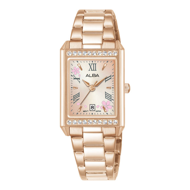Alba Signa AH7EZ8X1 Ladies Light Pink Gold Dial Rose Gold Stainless Steel Strap