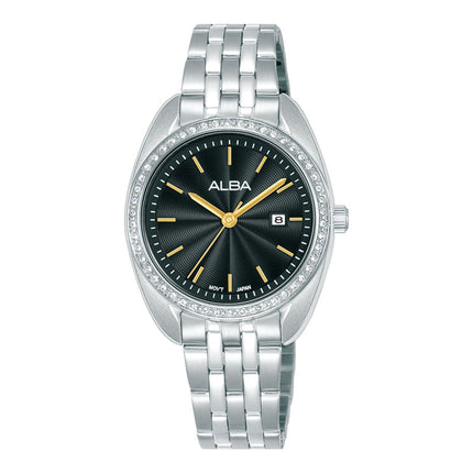 Alba Fashion AH7EV1X1 Ladies Analog Black Dial Stainless Steel Strap