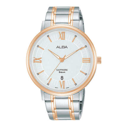 Alba AS9L22X1 Men Silver Patterned Dial Dual Tone Stainless Steel Strap