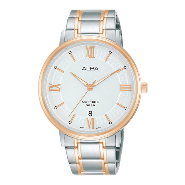 Alba AS9L22X1 Men Silver Patterned Dial Dual Tone Stainless Steel Strap