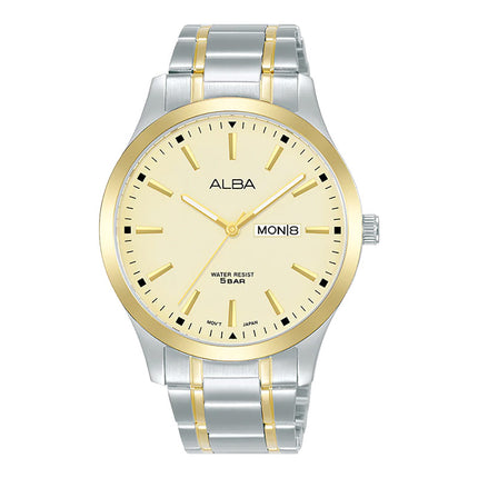 Alba Prestige AJ6160X1 Men Luminous Dial Dual Tone Stainless Steel Strap