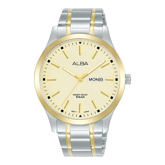 Alba Prestige AJ6160X1 Men Luminous Dial Dual Tone Stainless Steel Strap