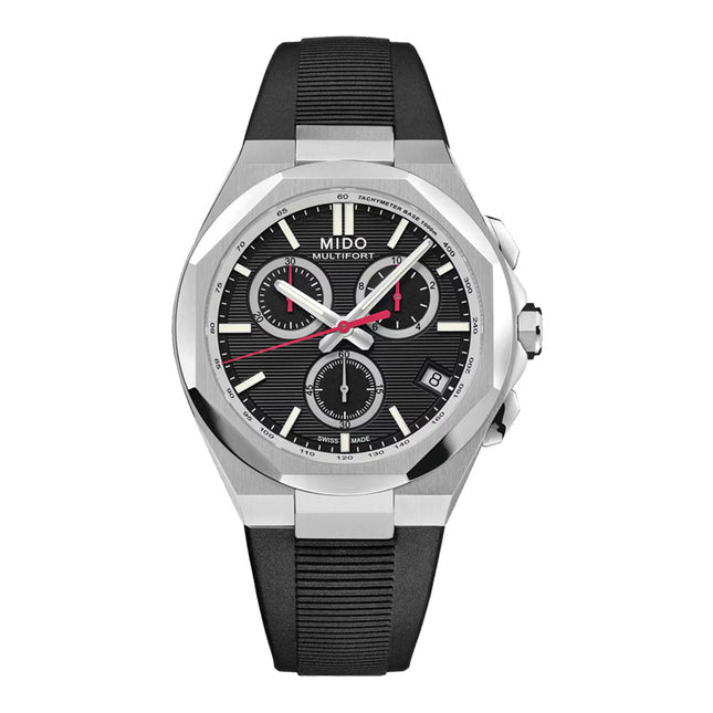 MIDO Multifort 8 M055.517.17.051.00 Chronograph Quartz Black Dial Black Rubber Strap