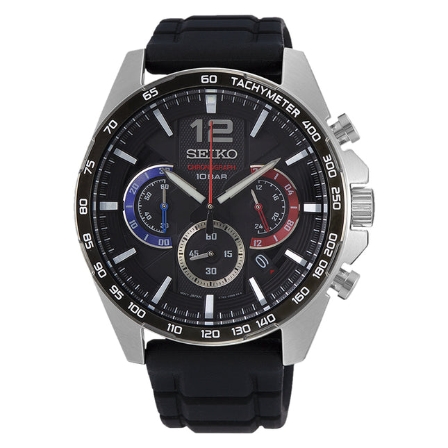 Seiko Chronograph SSB347P1 Neo Sport Black Dial Black Rubber Strap