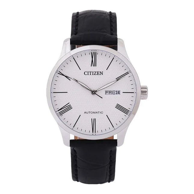 Citizen Mechanical NH8350-08A Automatic White Pattern Dial Black Leather Strap