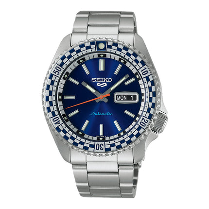 Seiko 5 Sports SRPK65K1 SKX Sports Style Petrol Blue Checker Flag St. Steel Strap Special Edition