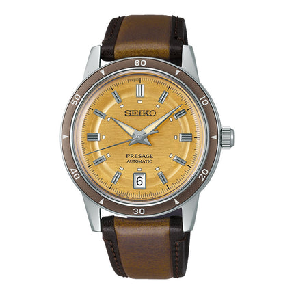 Seiko Presage SRPL75J1 Style60s Golden Yellow Dial Brown Leather Strap