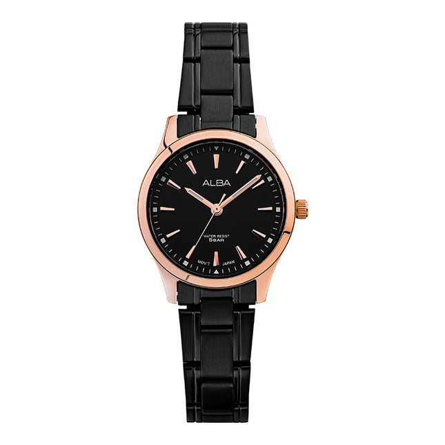 Alba Prestige ARX024X1 Ladies Black Dial Black Stainless Steel Strap