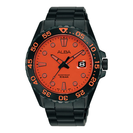 Alba Active AS9N17X1 Men Orange Dial Black Stainless Steel Strap
