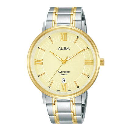 Alba Prestige AS9L24X1 Men Champagne Pattern Dial Dual Tone Stainless Steel Strap