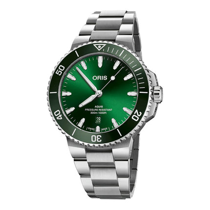 Oris Aquis Date 01-733-7789-4157-07-8-23-04PEB Green Dial Stainless Steel Strap