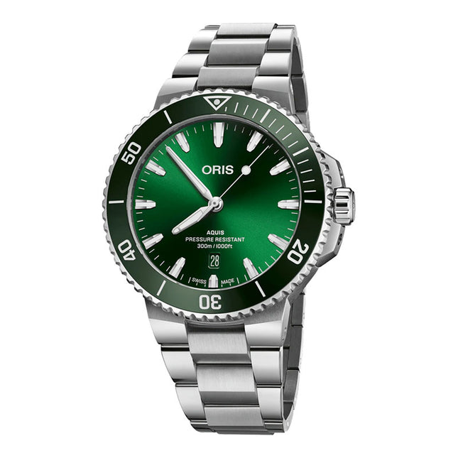 Oris Aquis Date 01-733-7789-4157-07-8-23-04PEB Green Dial Stainless Steel Strap