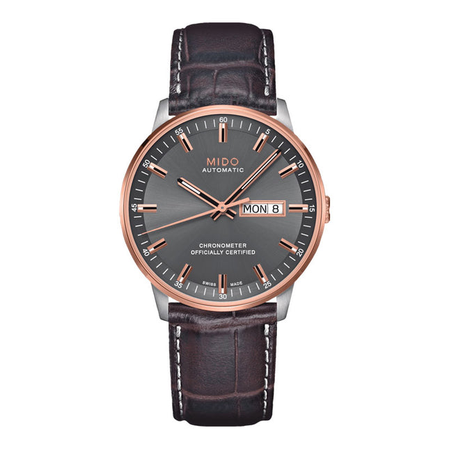 MIDO Commander M021.431.26.061.00 COSC Chronometer Automatic Black Dial Brown Leather Strap