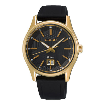 Seiko SUR560P1 Men Black Dial Black Silicone Strap
