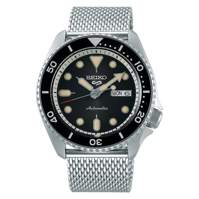 Seiko 5 Sports SRPD73K1 SKX Sports Style Automatic Black Dial Silver Mesh Strap