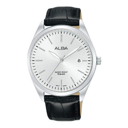 Alba Prestige AS9S29X1 Men Silver White Dial Black Leather Strap