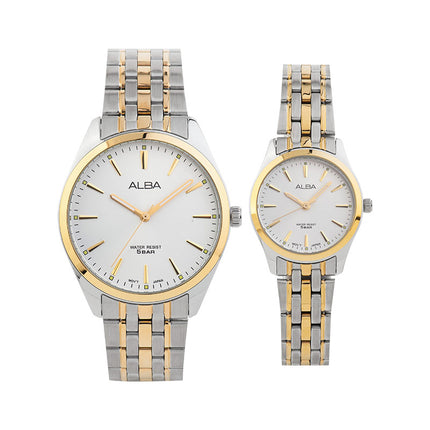 Alba ARX132X1_ARX112X1 Couple Silver Dial Dual Tone Stainless Steel Strap
