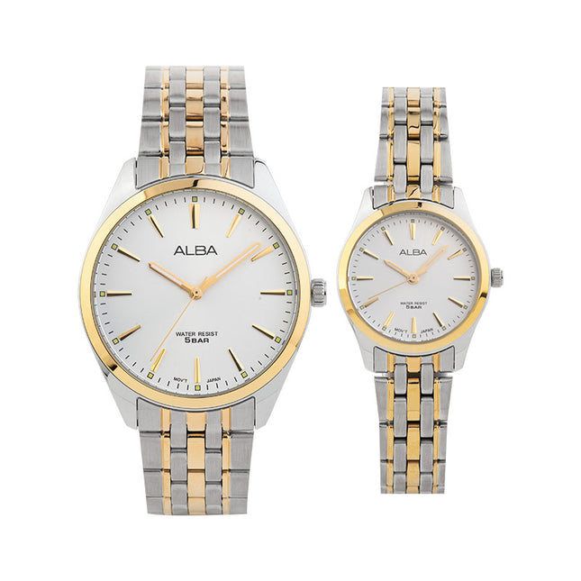 Alba ARX132X1_ARX112X1 Couple Silver Dial Dual Tone Stainless Steel Strap