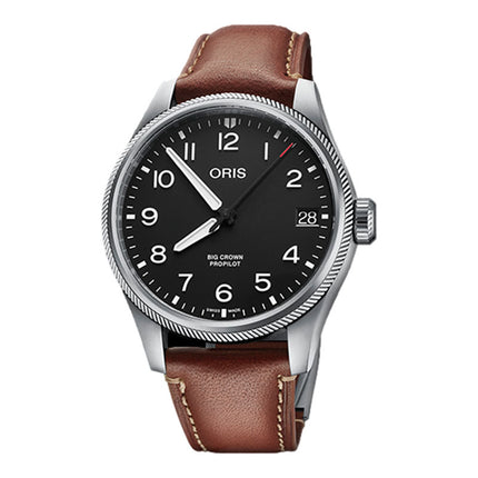 Oris ProPilot 01-751-7761-4164-07-6-20-07LC Big Crown Big Date Black Dial Brown Leather Strap 