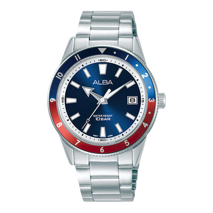 Alba AS9U77X1 Men Sport Pepsi Blue Dial Stainless Steel Strap