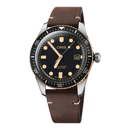 Oris Divers Sixty-Five 01-733-7720-4354-07-5-21-45 Automatic Men Black Dial Dark Brown Leather Strap