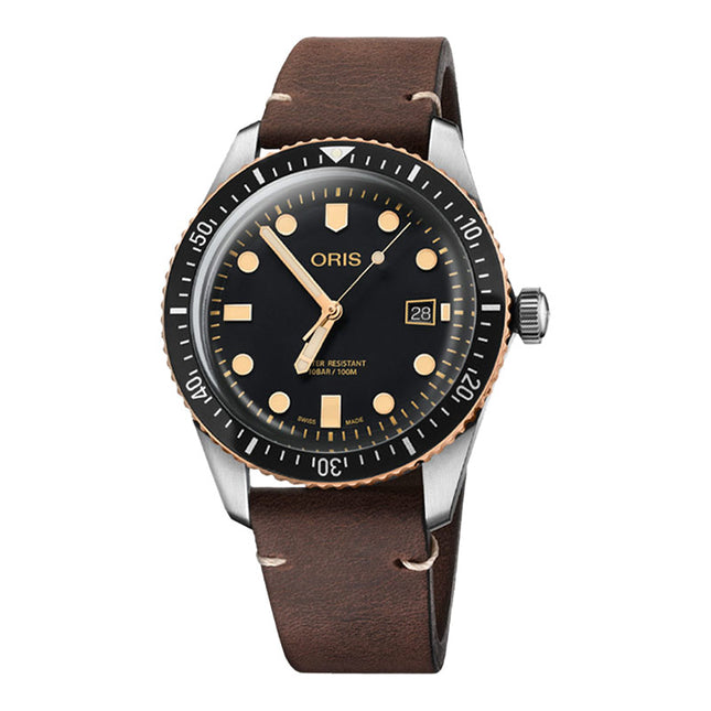 Oris Divers Sixty-Five 01-733-7720-4354-07-5-21-45 Automatic Men Black Dial Dark Brown Leather Strap