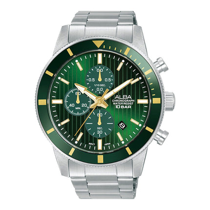 Alba Active AM3953X1 Chronograph Men Green Patterned Dial Stainless Steel Strap