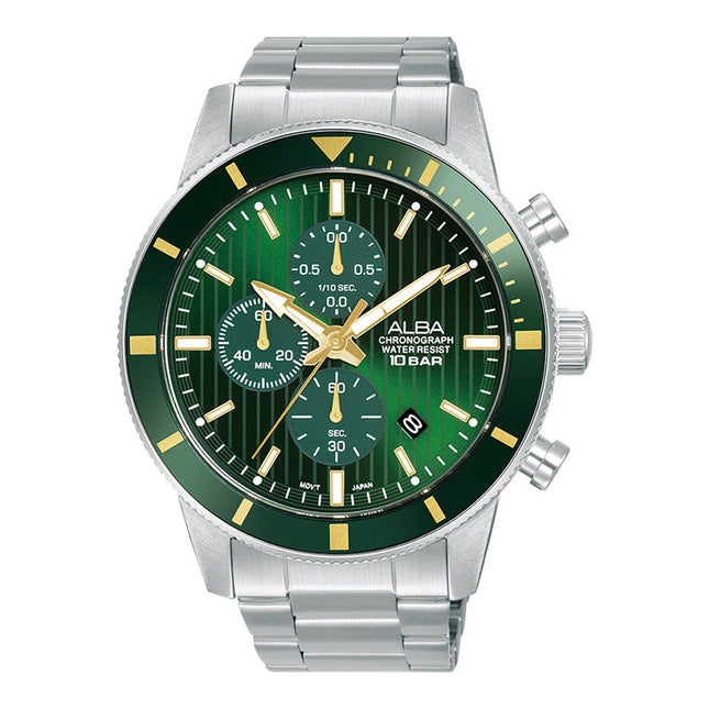 Alba Active AM3953X1 Chronograph Men Green Patterned Dial Stainless Steel Strap