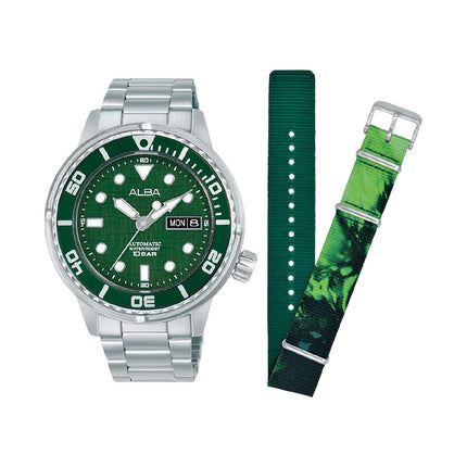 Alba Mechanical AL4775X2 Men Green Dial Stainless Steel Strap + Extra Strap