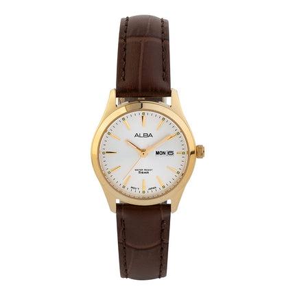 Alba AN8094X1 Ladies Silver Dial Brown Leather Strap