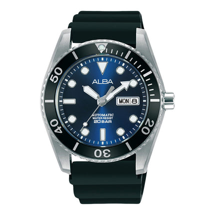 Alba Mechanical AL4299X1 Automatic Men Blue Dial Black Silicone Strap