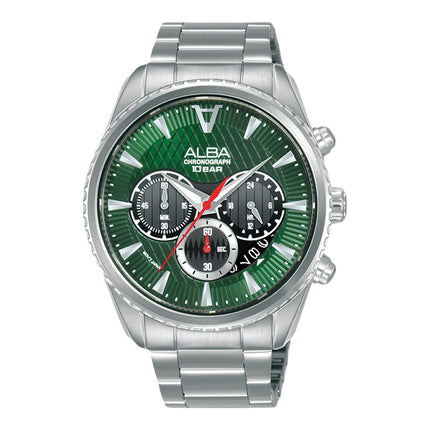 Alba Signa AT3J13X1 Chronograph Men Green Dark Grey Gradation Patterned Dial Stainless Steel Strap