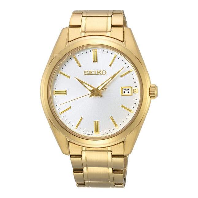 Seiko Classic SUR314P1 Discover More White Dial Gold Stainless Steel Strap