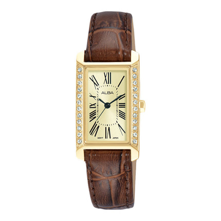 Alba Fashion AK3064X1 Ladies Light Champagne Dial Brown Leather Strap