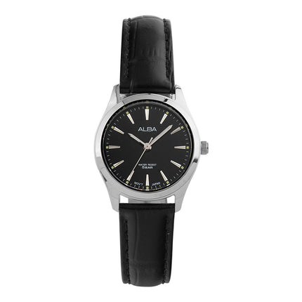 Alba ARX139X1 Ladies Black Dial Black Leather Strap