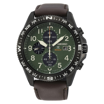 Seiko Prospex SSC739P1 Sea Chronograph Solar 200M Water Resistance Green Dial Brown Leather Strap
