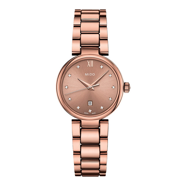 MIDO Baroncelli M022.210.33.296.00 Donna Brown Dial Rose Gold Stainless Steel Strap