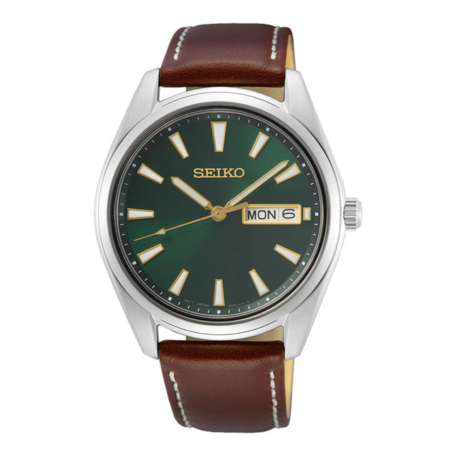 Seiko Classic SUR449P1 Men Green Dial Brown Leather Strap