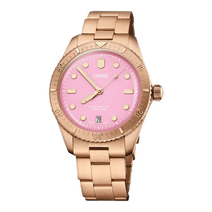 Oris Divers Sixty-Five 01-733-7771-3158-07-8-19-15 Cotton Candy Red Dial Rose Gold St. Steel Strap