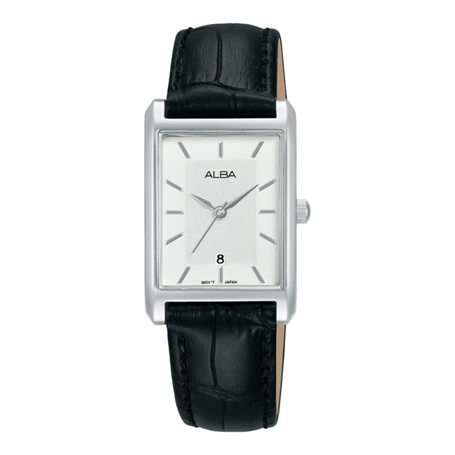 Alba Fashion AH7DH7X1 Ladies Silver Dial Black Leather Strap