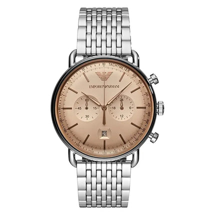 Emporio Armani AR11239 Chronograph Men Beige Dial Stainless Steel Strap